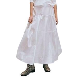 Free People Emory Drop-Waist Midi Skirt Women's Medium White Nylon Tiered NEW